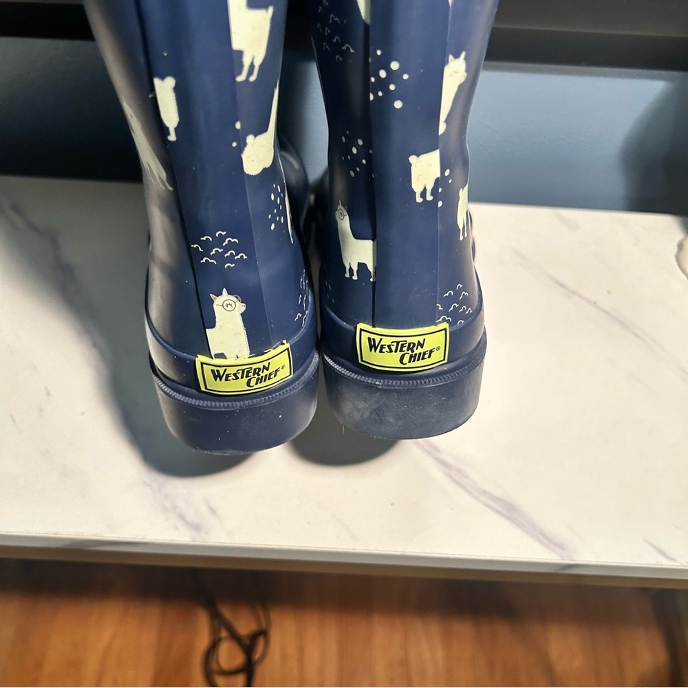 Western Chief No Probllama Blue Lama Mid-Calf Rain Boots - Picture 2 of 14